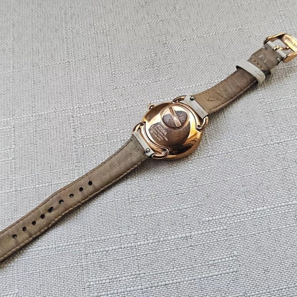 Fossil Women Wristwatch Multifunction Cream Leather Band Gold Tone Case Watch - Picture 10 of 12